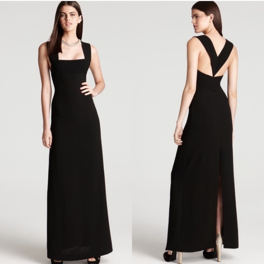 BCBGMaxAzria Agata Long Gown with V-Back Black Size 2 Formal Elegant Dress